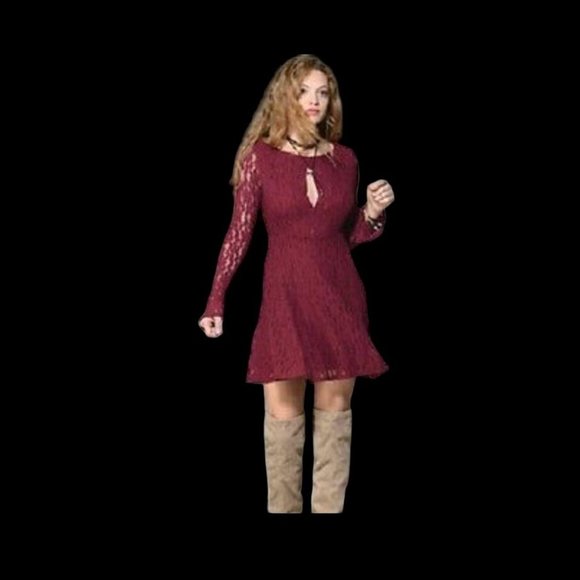 Free People Fit Flare Long Sleeve Lace Cutout Peasant Dress Medium NEW WITH TAG - Picture 3 of 3
